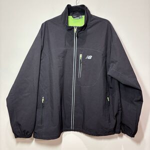 New Balance Windbreaker Jacket Men XXL Black Green Full Zip Lightweight Running